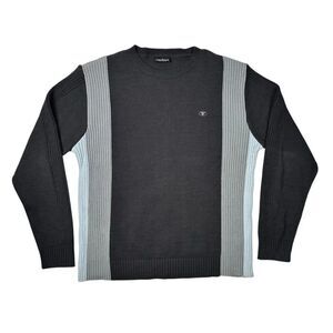 TOM TAILOR Mens Crew Neck Jumper Sweater Medium Ribbed Grey Y2K VTG Colorblock